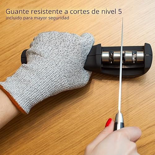 Miniatura 5 de Accesorios para cuchillos de cocina 4 en 1 el afilador de cuchillos de 3 etapas ayuda a reparar restaurar pulir las cuchillas y el guante resistente