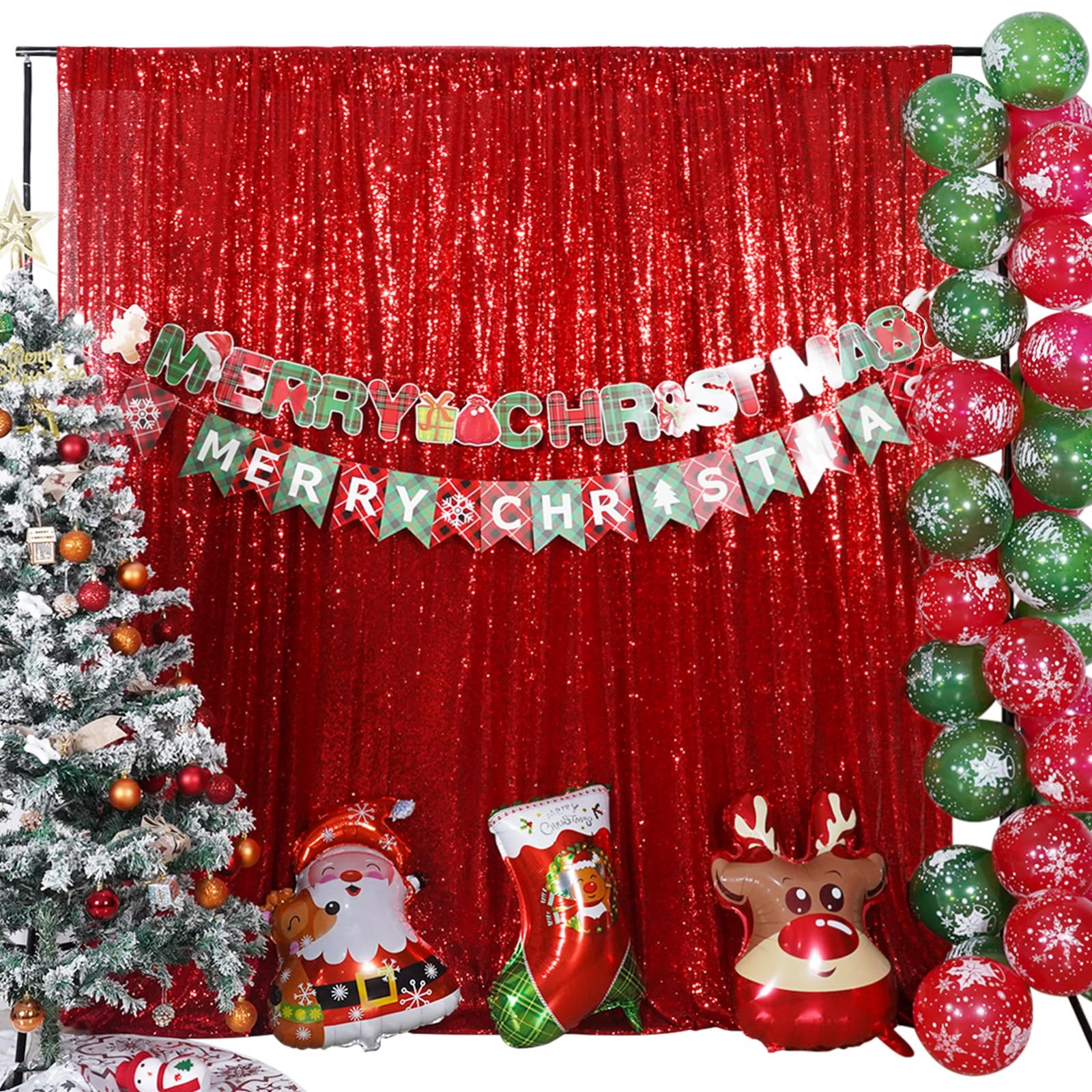 3E Home Red Sequin Backdrop,152x213cm(5Ftx7Ft) Glitter Photo Booth Background for Christmas Birthday Wedding Baby Shower Party Decoration