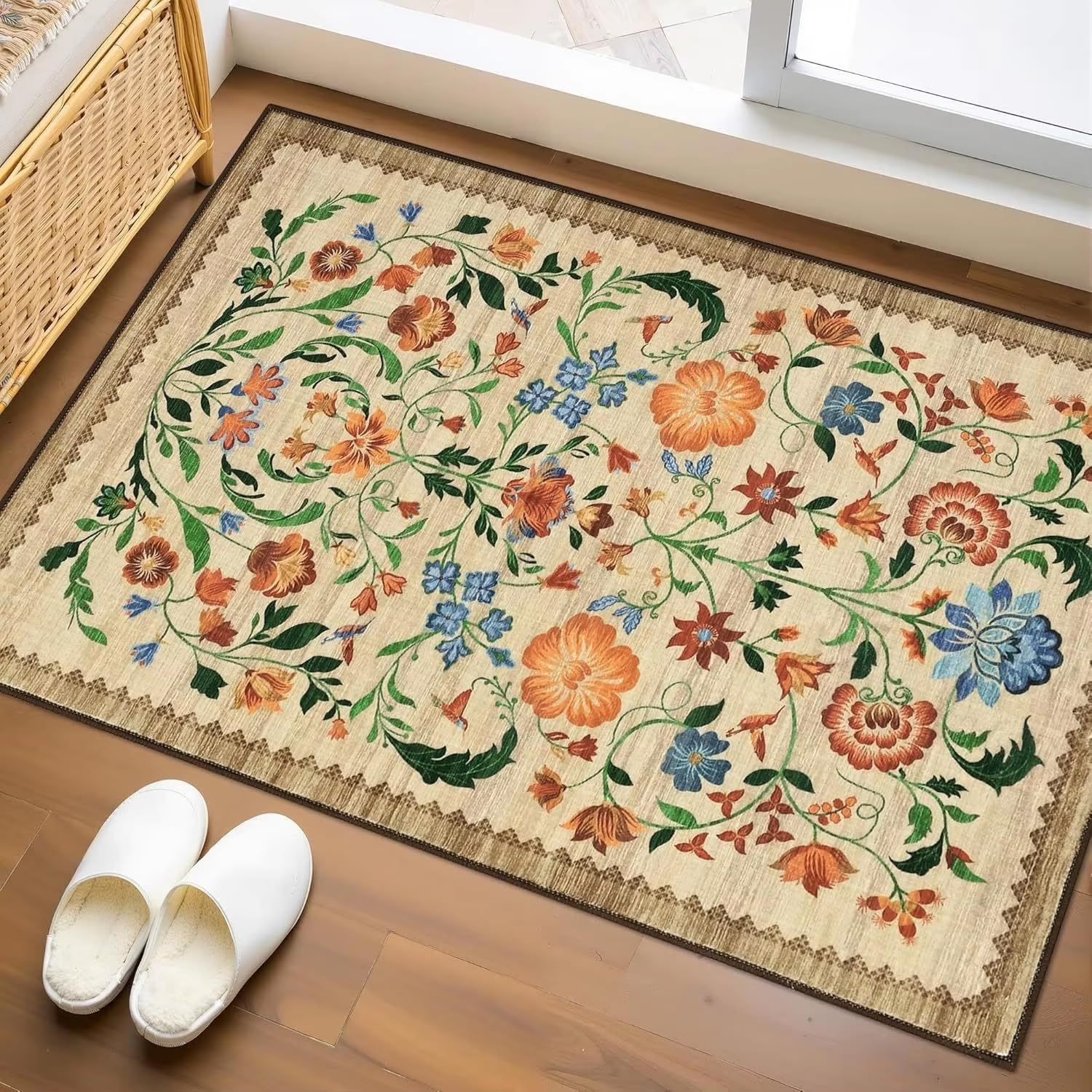 Tapis de couloir floral antidérapant 70 x 120 cm pour buanderie et salle de bain