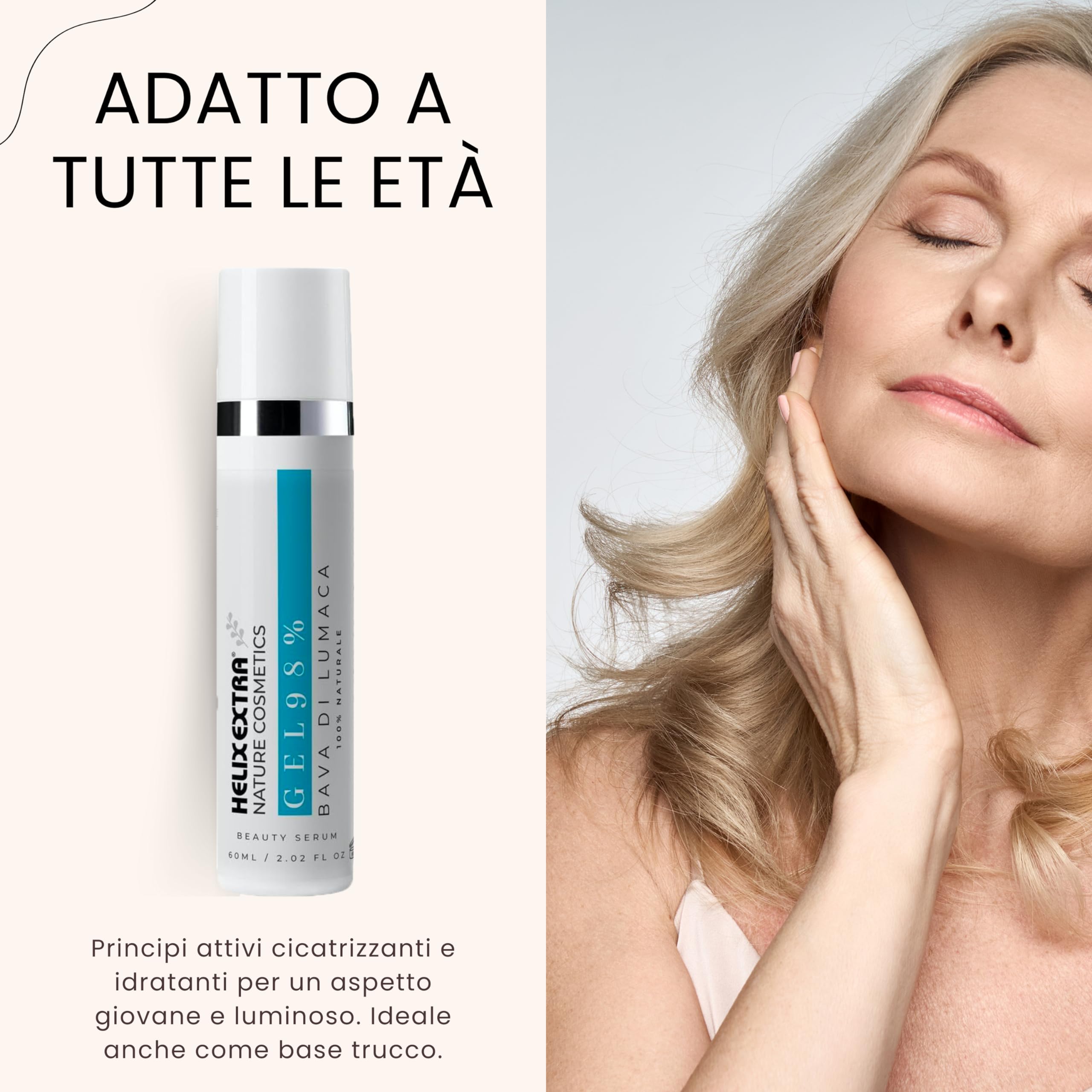 Helix Extra - Gel Viso Bava di Lumaca 98% - antirughe e antimacchie - Made in Italy Confezione da 2 x 60 ml