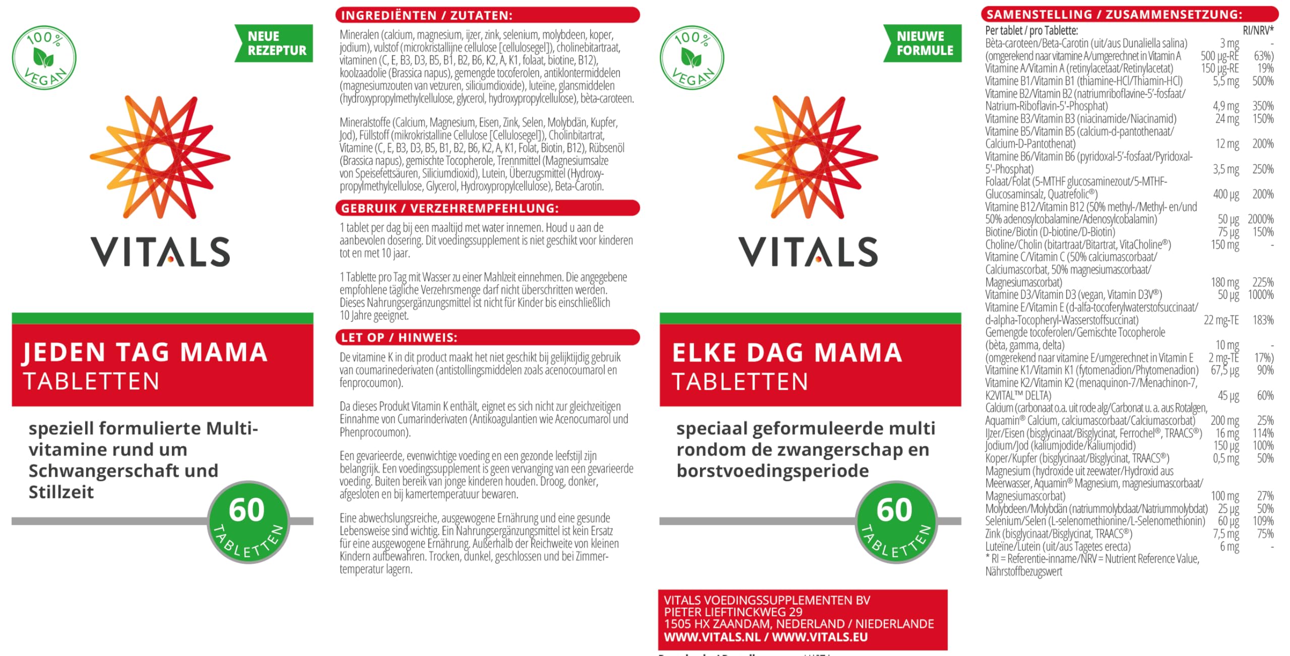 Vitals - Jeden Tag Mama 60 Tabletten. Speziell formulierte Multi­vitamine rund um Schwangerschaft und Stillzeit.