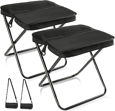 2PCS Foldable Backpack Stool for Camping,Portable Folding Stool with Shoulder Strap,Camping Stools Folding Lightweight for Fishing,Queuing,Mountaineering,Hiking,Gardening,TravelingBlack