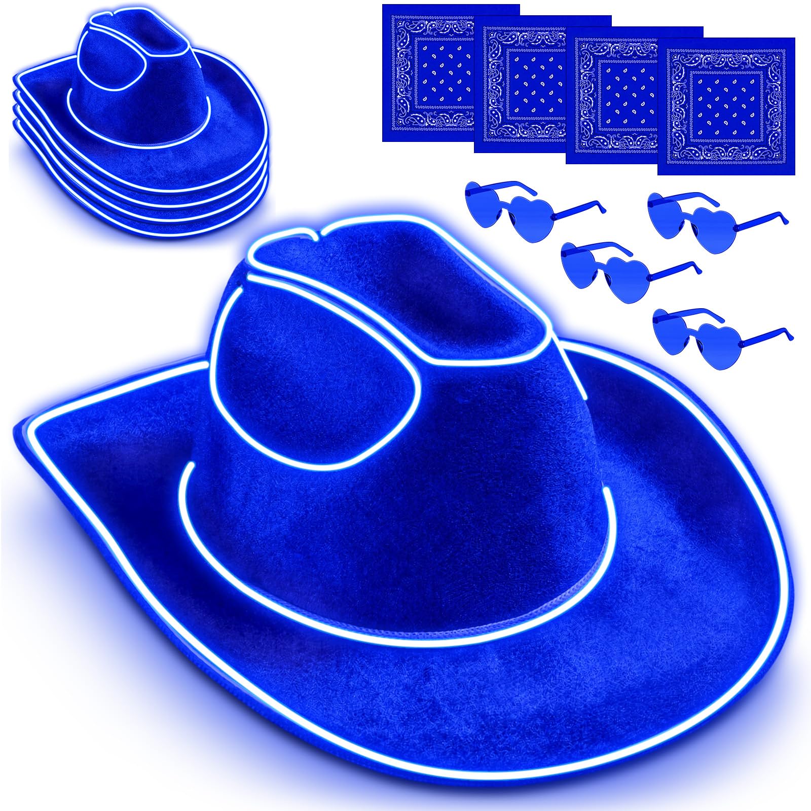 12 Pcs Cowboy Light up Hat Set, Cowgirl Party Accesorry