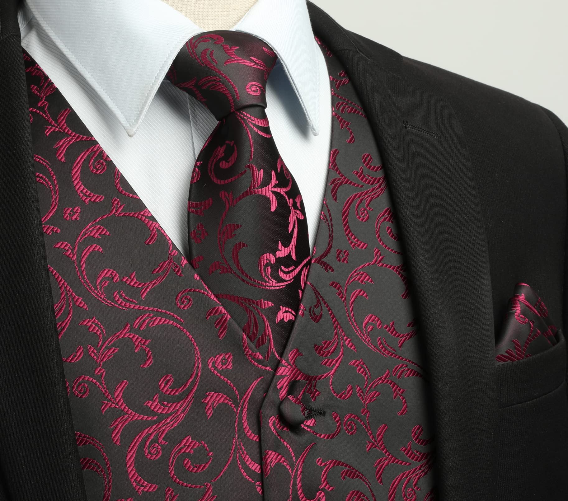 Enlision Chaleco de Vestir Hombre Boda Jacquard Paisley Elegante Chalecos Traje Corbata y Pañuelo Floral de Fiesta