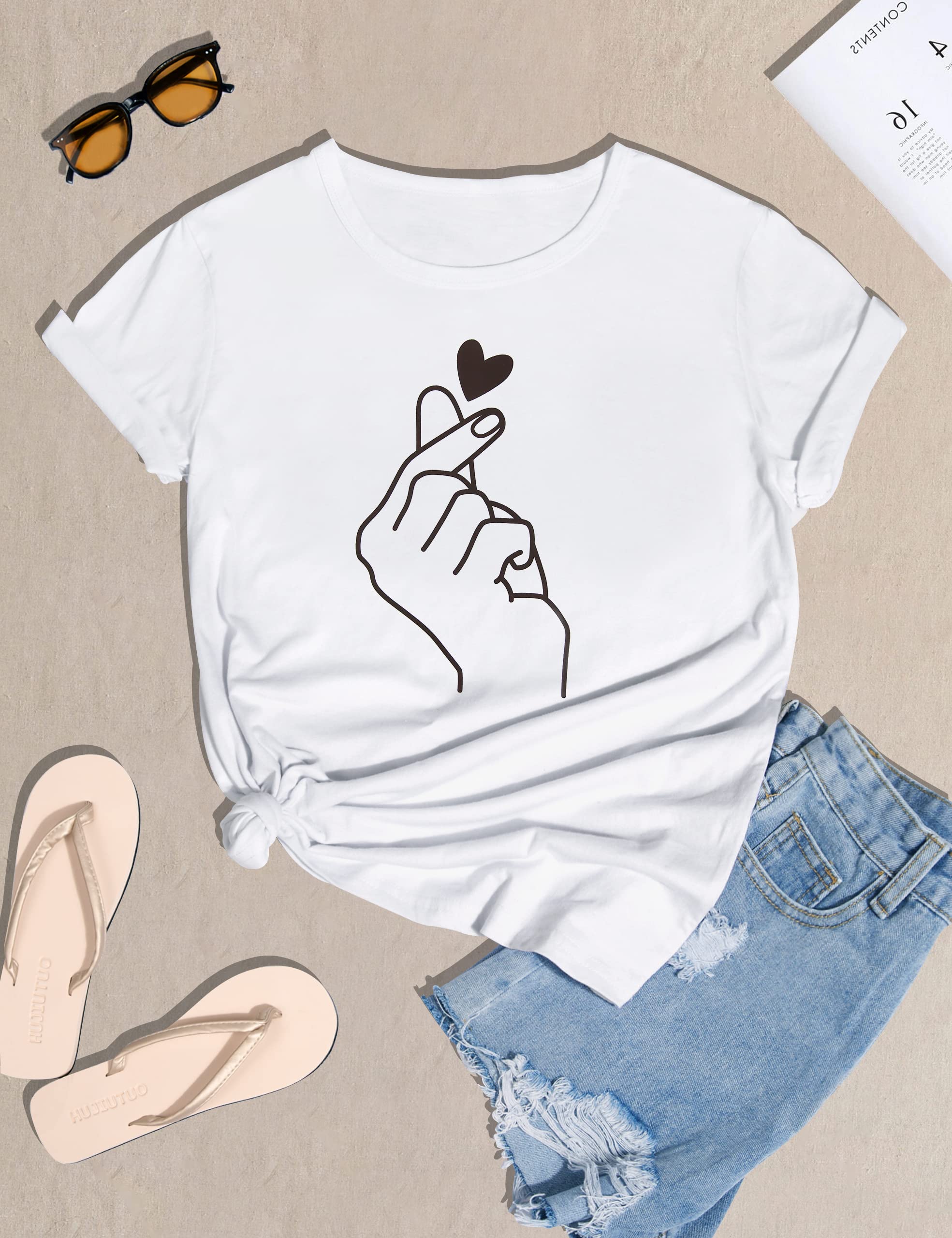 heekpek T Shirt Donna Manica Corta Bianca Cotone Maglietta Manica Corta Donna Casual Girocollo Stampa Estiva Base Tee Bluse