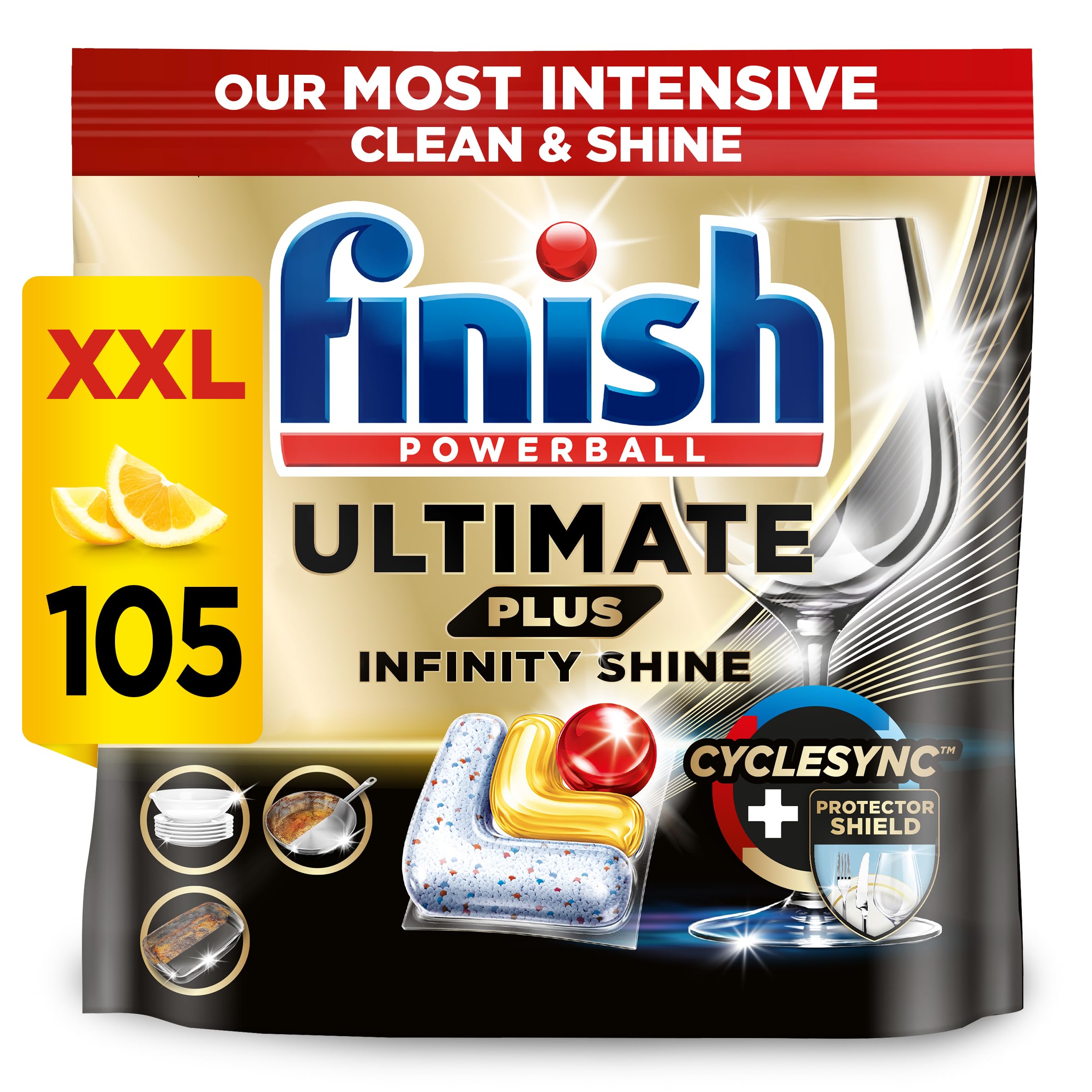 Finish Powerball All in 1 Ultimate Plus Dishwasher Tablets Lemon 105's