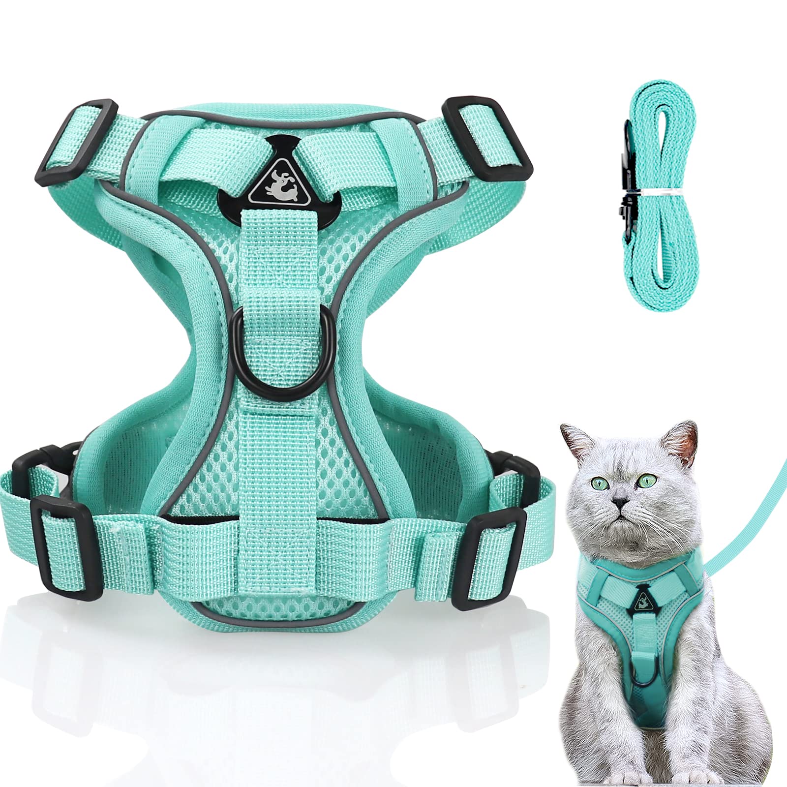 Arnés ajustable para gatos, antiescape, suave, con correa, para gatitos y perros (azul agua, L) — view 23
