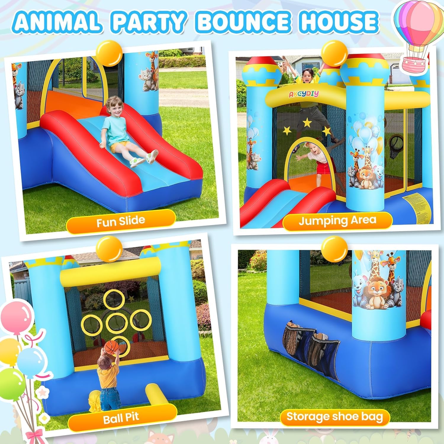 AKEYDIY Château Gonflable pour Enfants avec Toboggan/souffleur