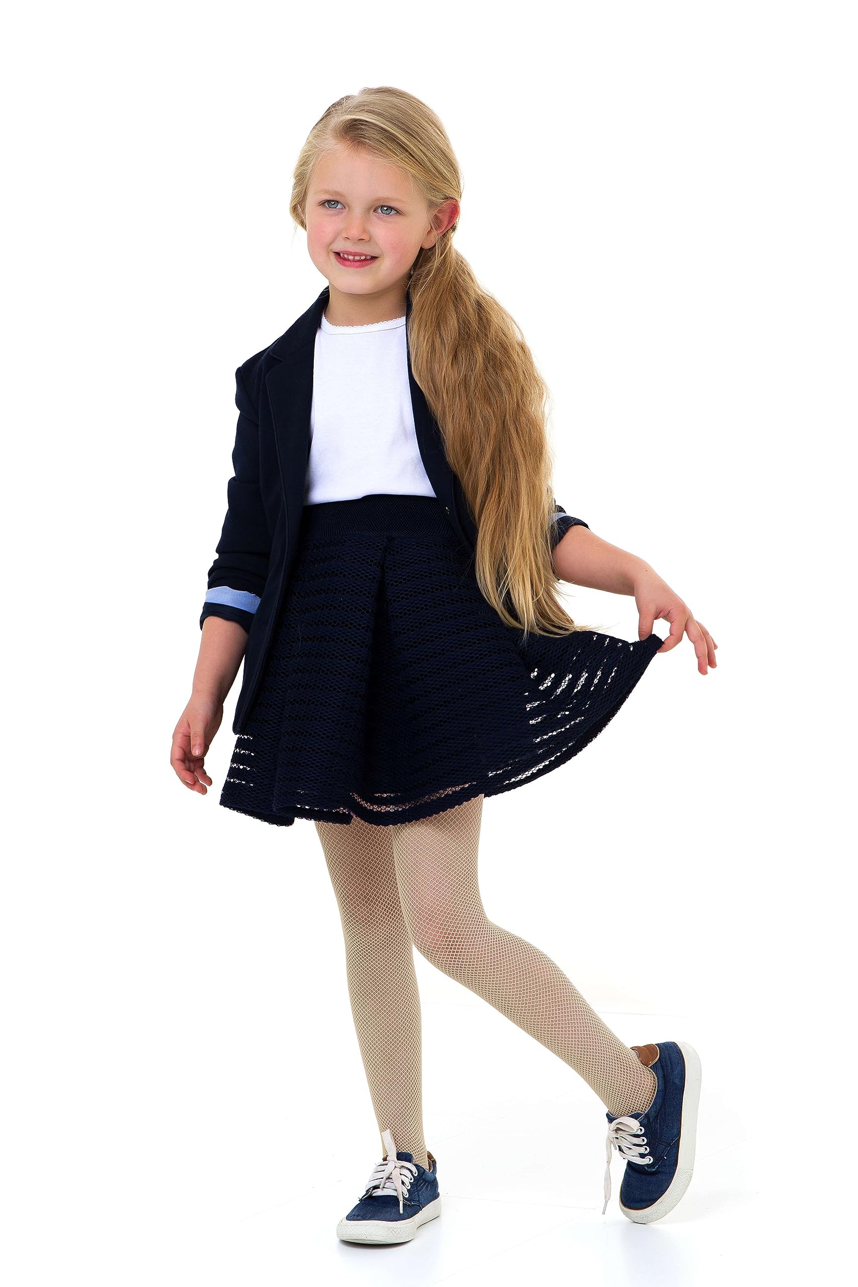 LORES Girl’s Fishnet Children Tights Fashionable Solid Colours Casual Comfortable Ballet Cosplay Halloween Costume Dance Kids Lace School Pantyhose, Natural 5/6 years (110-116 cm)