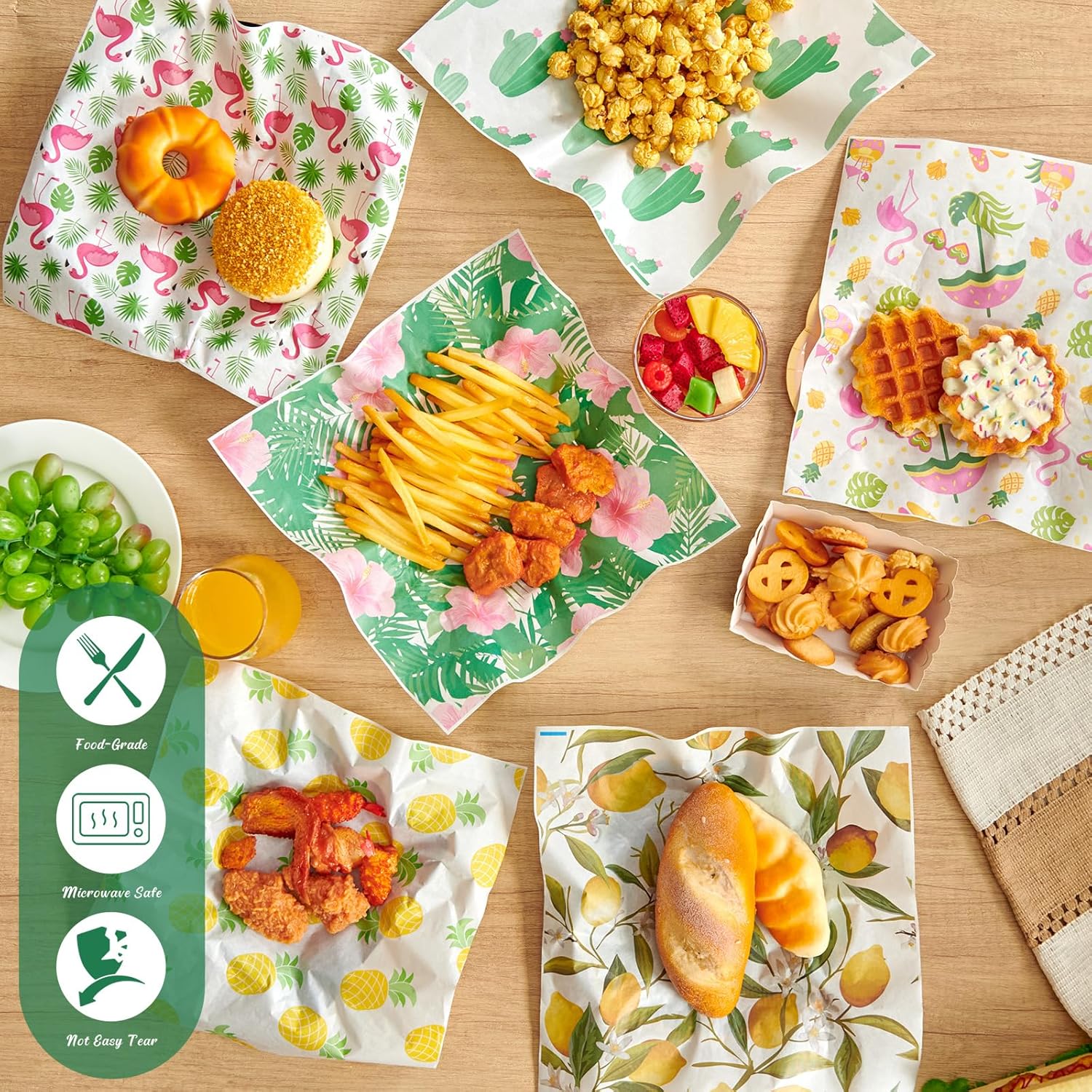 960 Pcs Summer Theme Wax Paper Sheets 12 x 12 Inch Parchment Deli Tissue Paper Sandwich Wrapping Sheets Food Basket Liners for Kitchen Restaurant Baking Supplies, 6 Styles