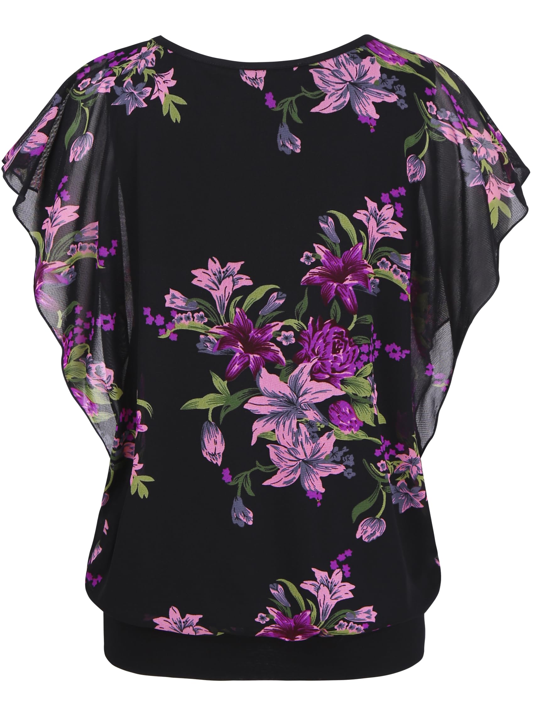 BAISHENGGT Womens Summer Tops Flutter Short Sleeve Pleated Front Mesh Shirts Dressy Casual Blouses