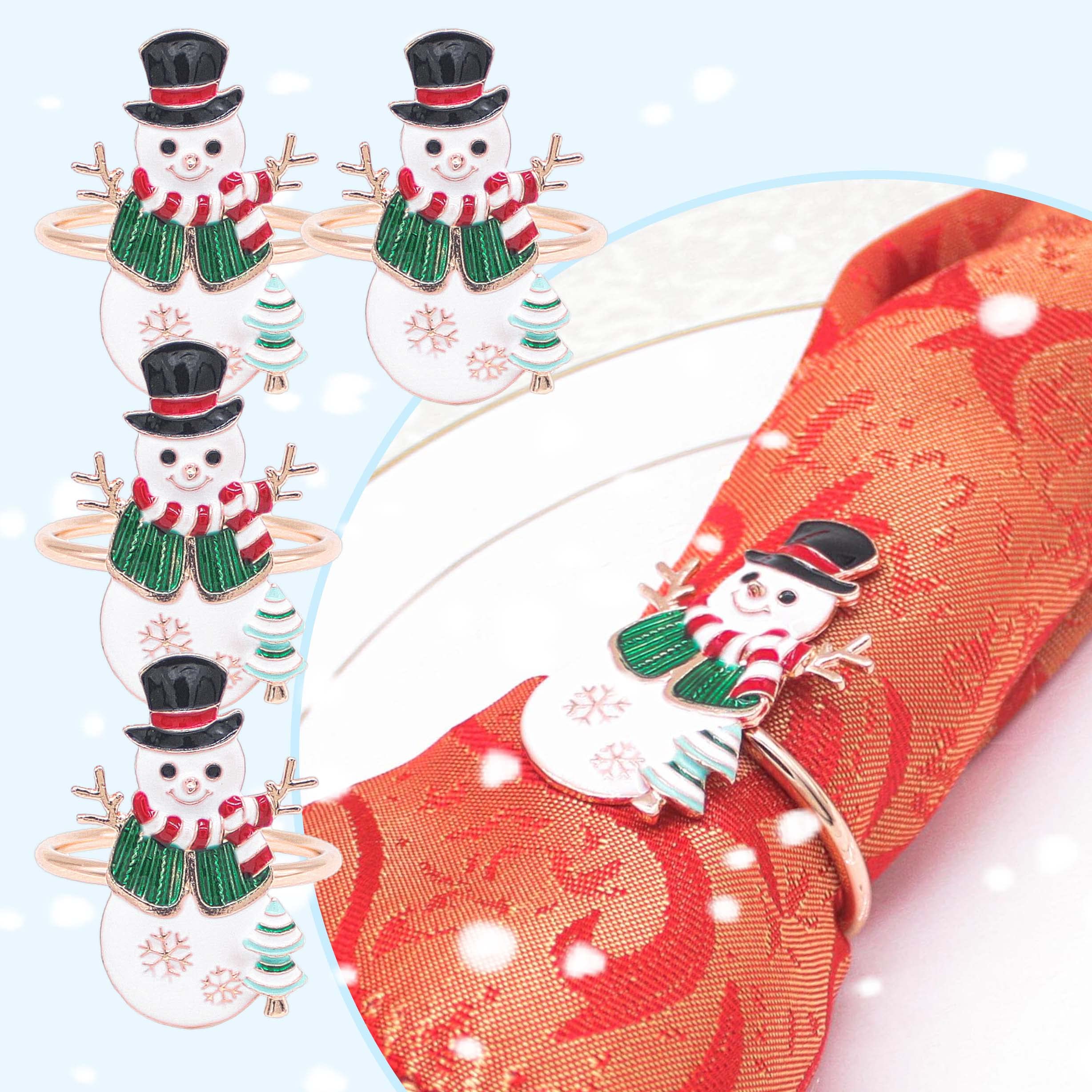 XIADUNAI Christmas Napkin Rings Set of 4, Metal Snowman Napkin Holder Rings Serviette Napkin Buckle for Christmas Holiday Party Dinner Wedding Banquet Winter Dining Table Setting Decor