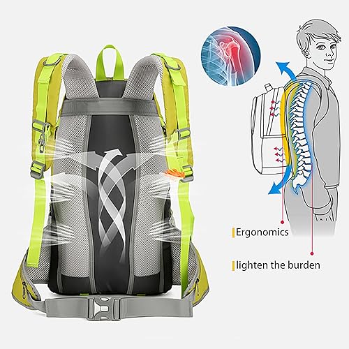 Miniatura 5 de Mochila de senderismo para hombres y mujeres, viajes, deportes al aire libre, mochila ligera, camping, bolsa, impermeable, 40 litros (amarillo)