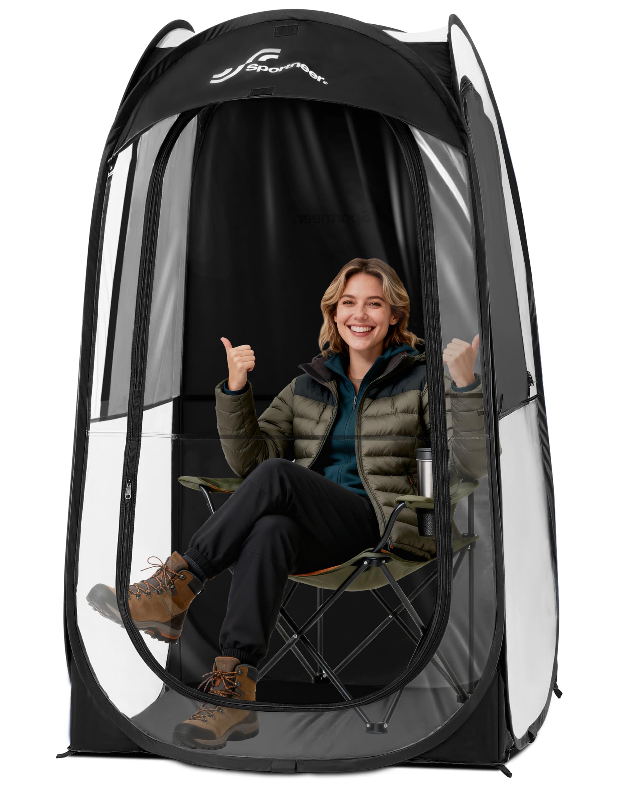 Sportneer Sports Tent: 1 Person Instant Shelter with Ultra Visibility for Cold Day - Lightweight Portable Pop Up Tent for Sports Event, Protection from Cold Wind and Rain, 37" Lx 37" W x 63.5" H