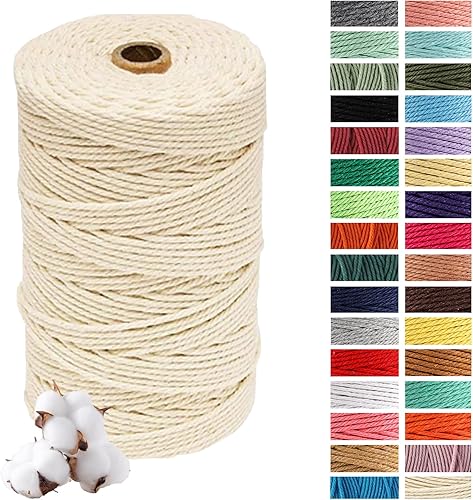 Cordón de macramé color beige, de 0.118 pulgadas x 218 yardas, cuerda de algodón para colgar en la pared, ganchos de plantas, manualidades, tejer,