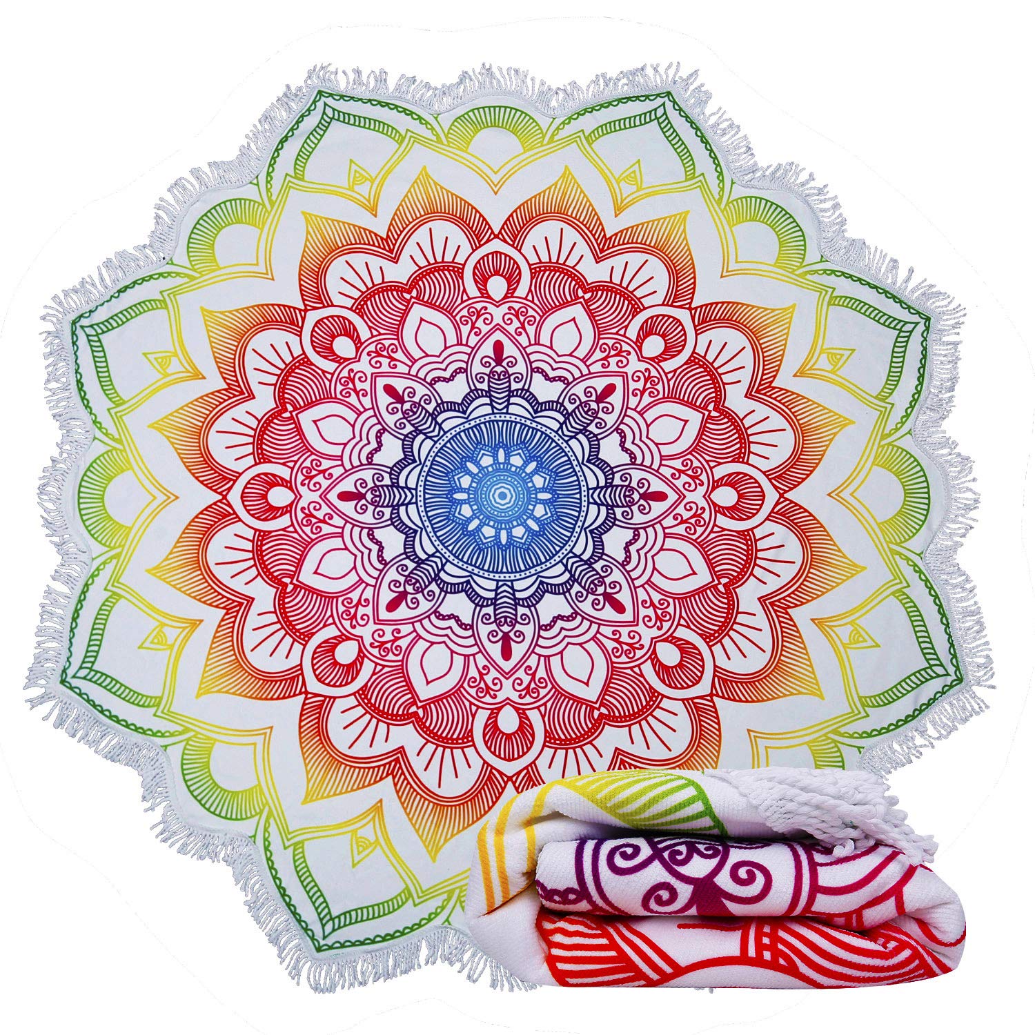 Serviette De Plage Ronde En Microfibre IcosaMro Mandala Violet - 150 Cm De Diamètre - Légère, Absorbante, Pour Plage, Piscine, Yoga