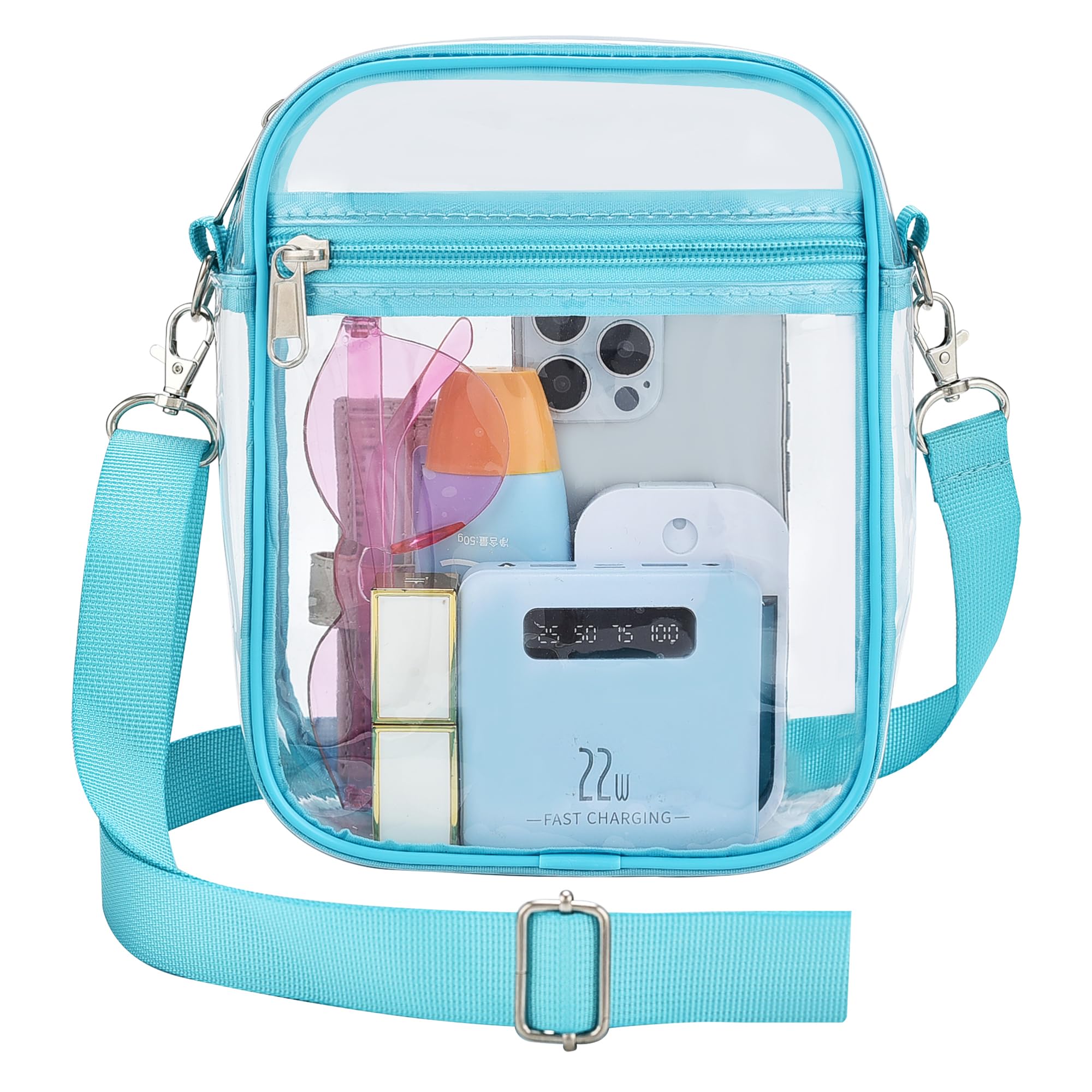 Clear Stadium Bag 12×12×6 Policy Compliant Transparent Crossbody Purse, Waterproof PVC Clear Bag for Concerts Events, Teal, Mini