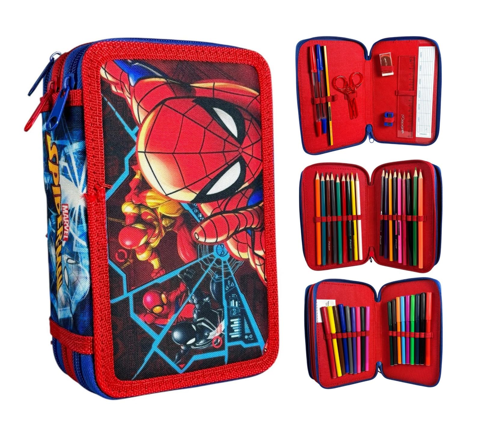 TDL Spiderman Filled Pencil Case Full Stationery School Supplies Set for Kids 3 Tier with Pens, Pencils & Markers Spidey
