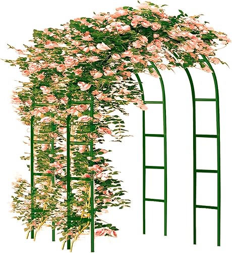 Purlyu 2 arcos de jardín de acero, 7 pies 8 pulgadas de alto x 4 pies 5 pulgadas de ancho, cenador de jardín para varias plantas trepadoras, jardín