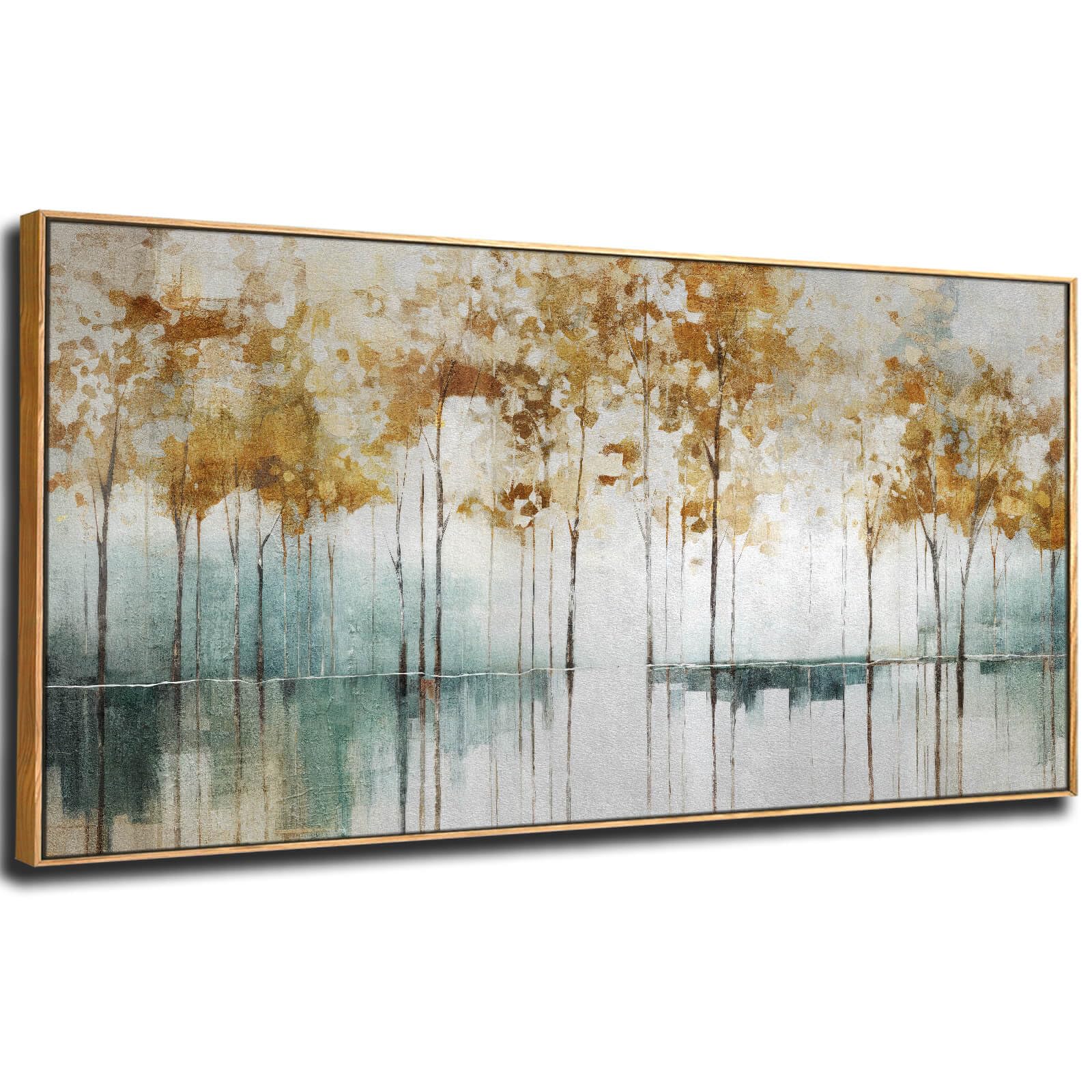 Canvas Wall Art Tree Wall Decor for Living Room Gold Forest Painting 24"x 48" Framed Artwork Autumn Large Home Decor