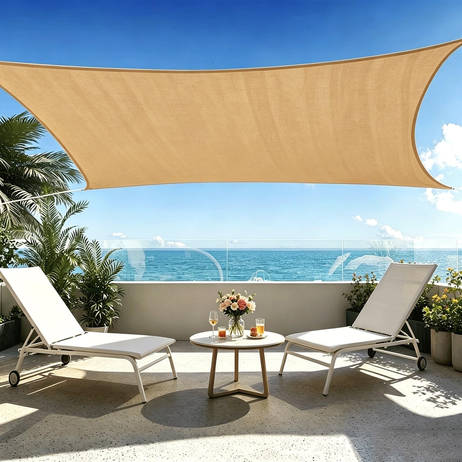 Sonnensel - Toldo solar para exteriores, 190 x 340 cm, protección UV, impermeable, fácil de instalar, ojales y cuerda para patio, jardín, camping, terraza