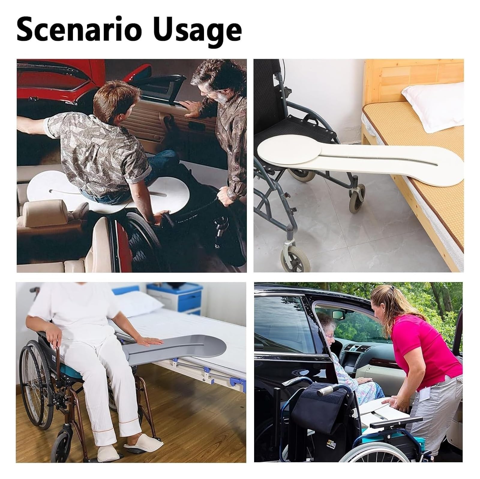 Tabla deslizante de transferencia con disco giratorio 360° -(102cm) | Polímero de resistente para traslados entre camas/sillas de ruedas,soporta 100 kg,Diseño curvo antideslizante para cuidadores