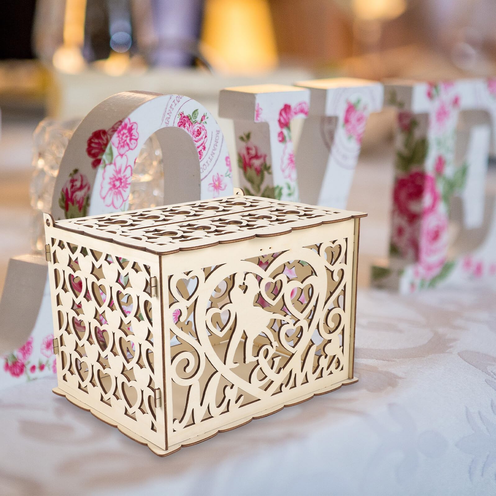 DOITOOL Scatola in Legno per Buste Matrimonio Grande Capacità e Superficie Liscia, Scatola Rustica per Raccogliere Auguri nel Giorno del Matrimonio