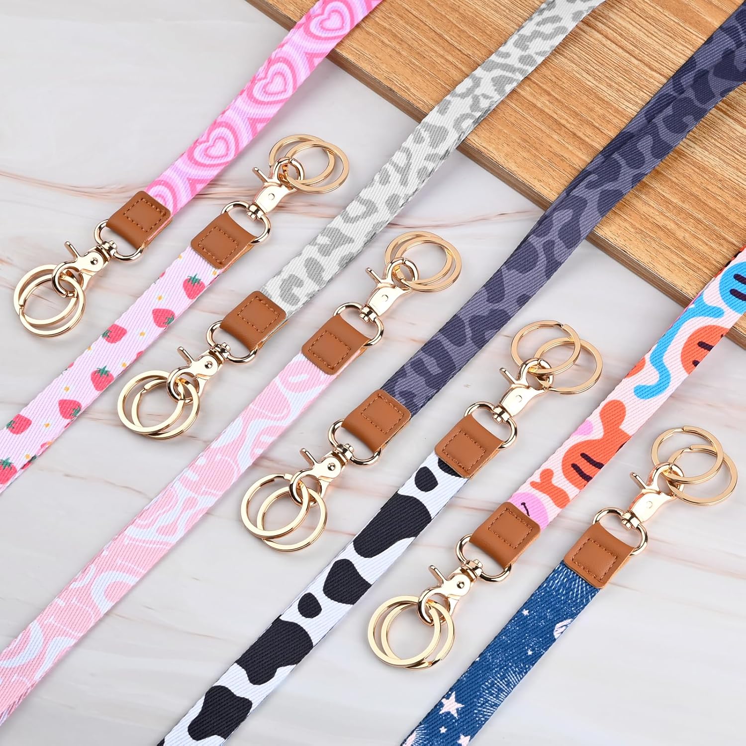 Lanyards for Keys, Neck Lanyards for ID Badges with Metal Hook, Cute Keychain Lanyard for Women, Apricot Leopard - Image 7