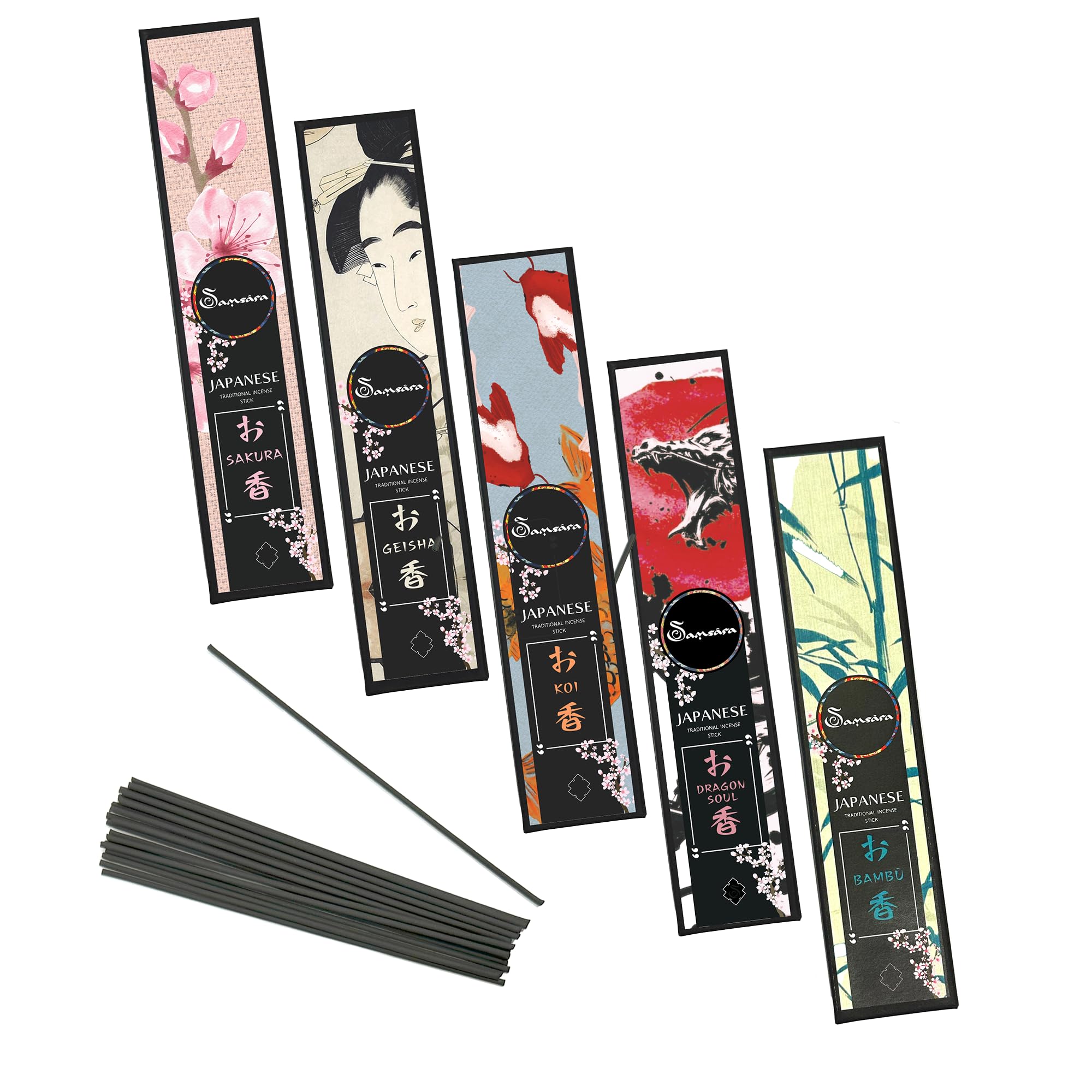 Samsara Incenso Giapponese In Stick Senza Anima In Legno - Solo Incens Puro Arrotolato A Mano Aroma Delicato E Persistente 30 Bastoncini Geisha