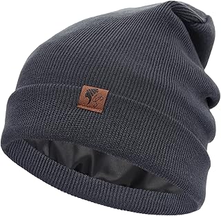 Tough Headwear Cuffed Satin Lined Beanie for Women - Satin Lined Winter Hat - Beanie with Satin Lining - Satin Lined Hats Dark Gray, Dark Gray, One Size
