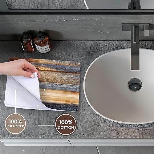 Miniatura 4 de Toalla 3D de aspecto de madera de granero marrón rosa, 15 x 22 pulgadas, color blanco