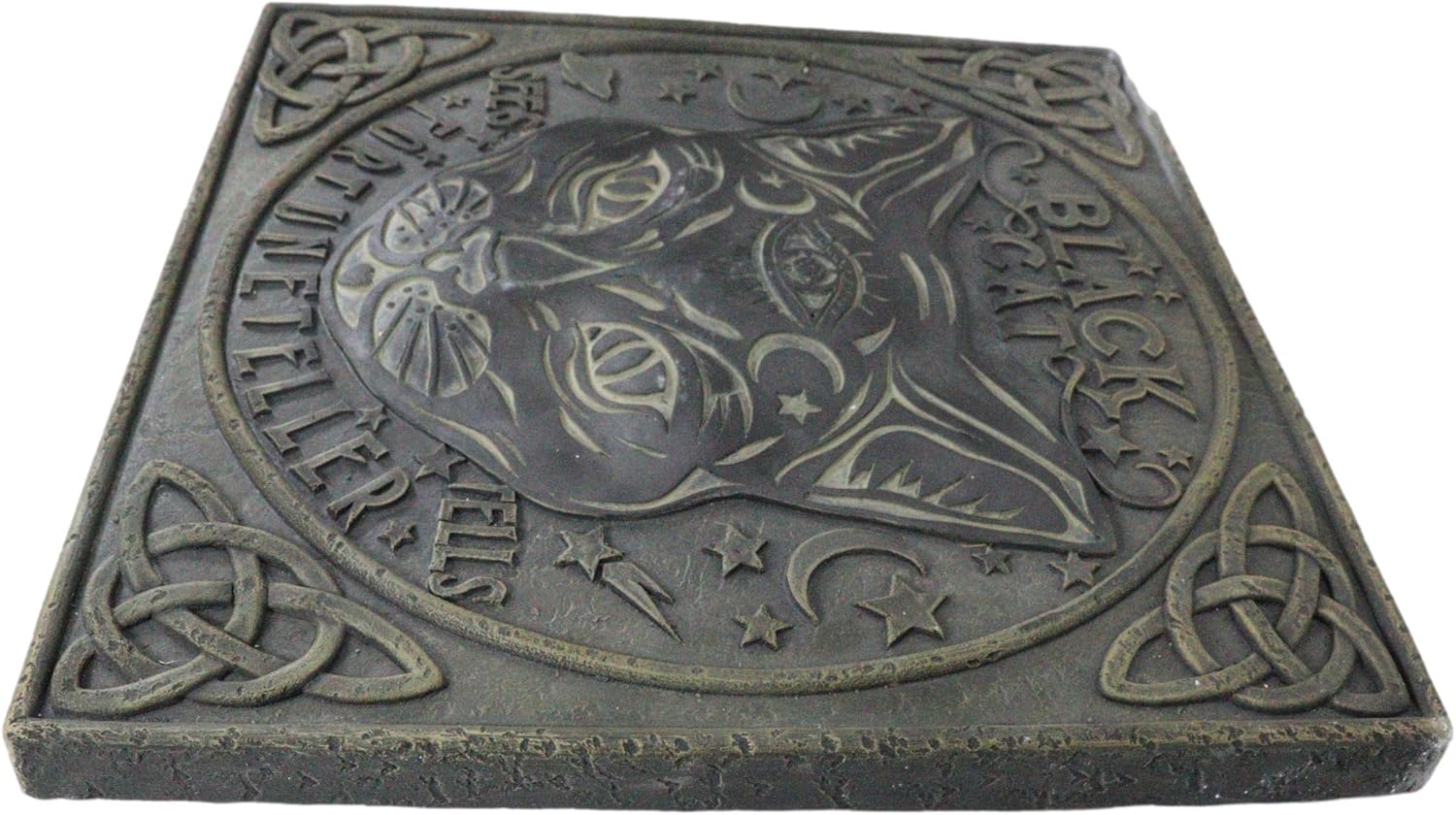 Ebros Gift Celtic Trinity Knotwork Moons and Stars Halloween Black Cat Sees and Tells Fortune Teller Faux Stone Resin Garden Stepping Stones Mystical Witches Wicca Occult Witchcraft Decor (1)