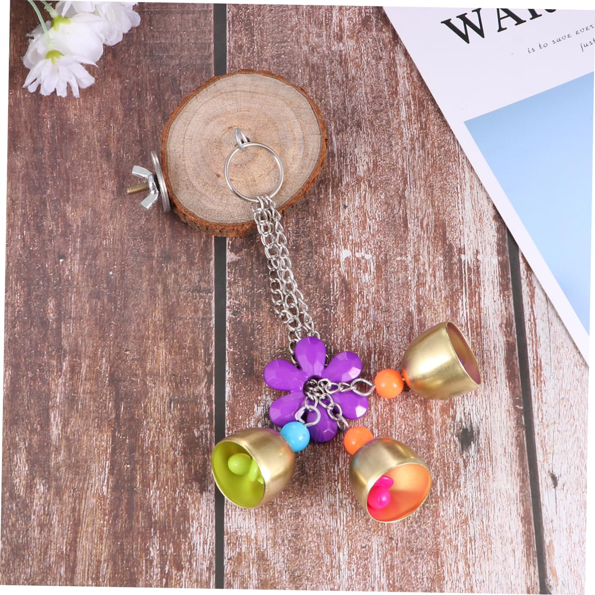 Totority 1Pc Parrot Stand Multifunctional Bird Activity Rest Board Educational Perching Platform with Bell for Chewing and Exercise for Parrots and Budgies