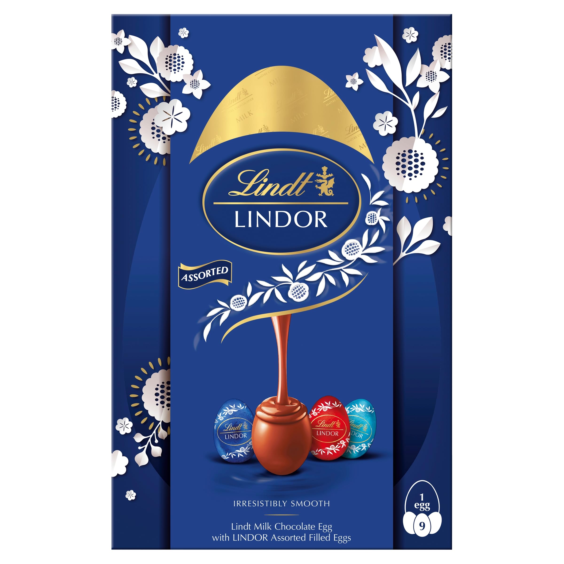 LindtLindor Assorted Chocolate Easter Egg Extra Large, 322g -Contains Assorted Milk, Dark and White Chocolate Truffles with a Smooth Melting Filling - Easter Gift
