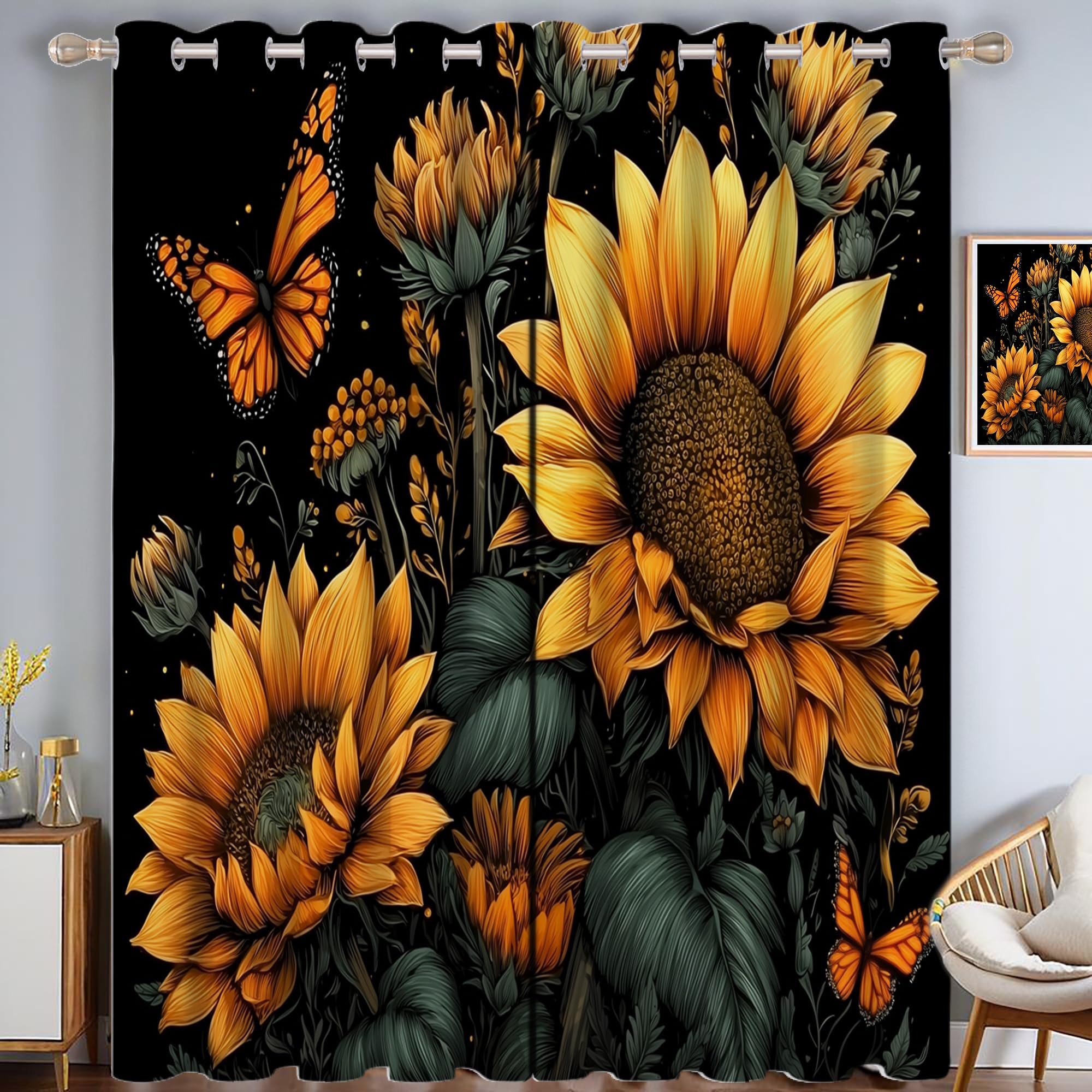 Rideaux tournesols et papillons 140x240 cm pour sublimer la décoration du bureau