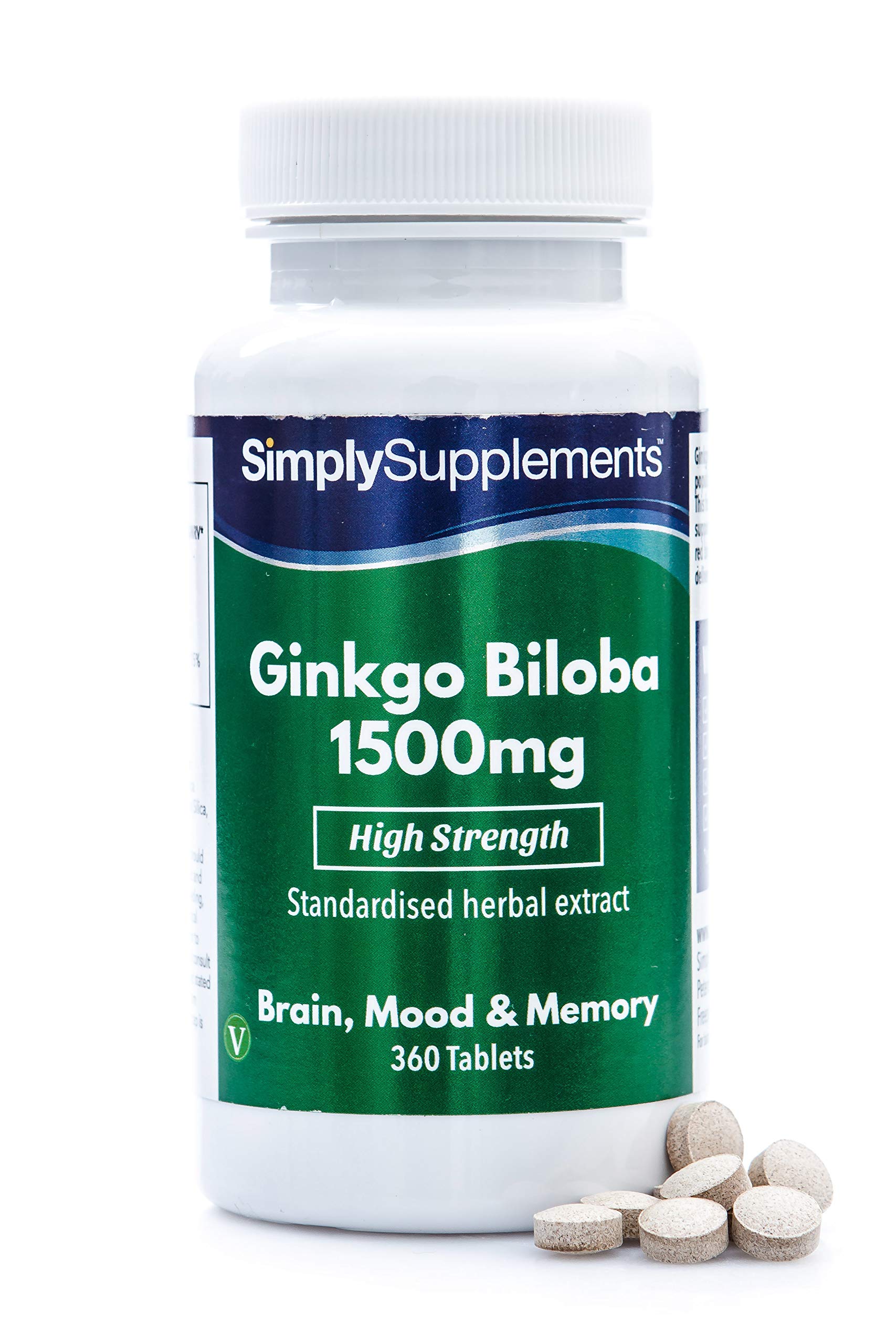 Ginkgo Biloba 1500mg Tablets | Boosted with Iron to Support Cognitive Function | Suitable for Vegans and Vegetarians | 360 Tablets = 6 Months’ Supply | Manufactured in The UK