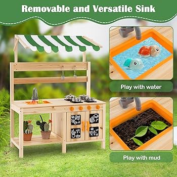 Amazon.com: HONEY JOY Mud Kitchen with Canopy, Fir Wood Outdoor
