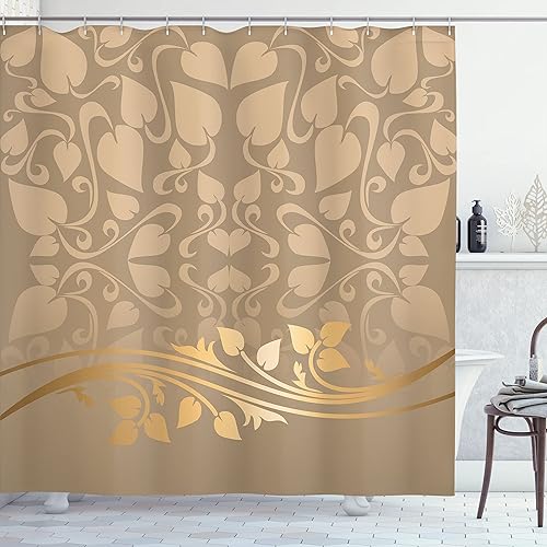 Miniatura 12 de Ambesonne Decor Collection cortina para regadera de baño de poliéster Gris y amarillo,Negro Blanco,Mostaza Camel,Gris carbón amarillo,Crema,Crema