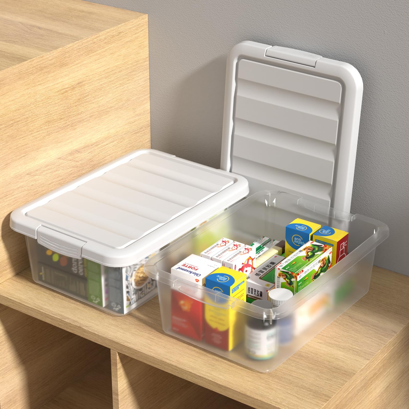 15 L Groß Aufbewahrungsbox Kisten Plastik mit Deckel, Kunststoff, Weiß, 2 Stück