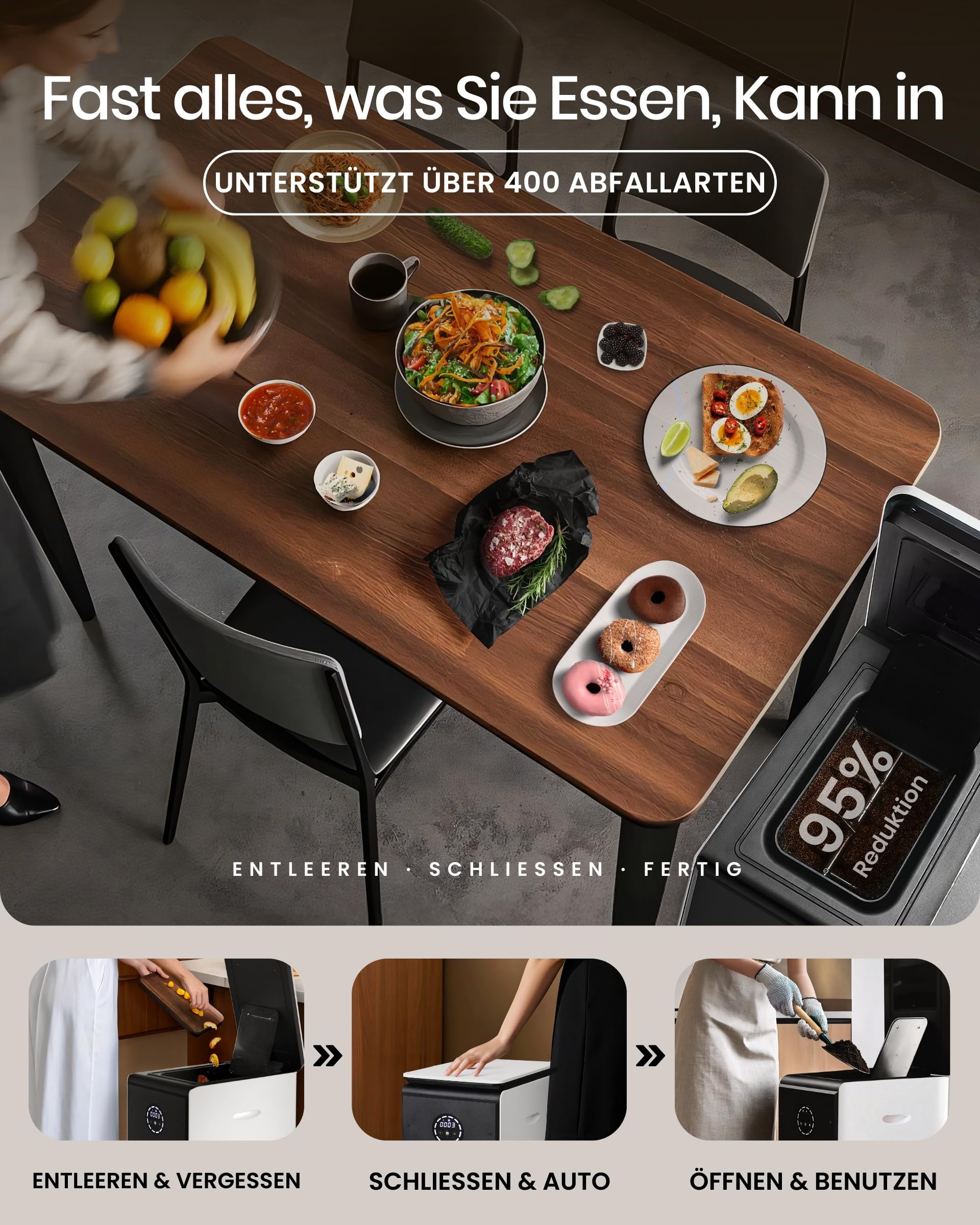GEME 19L Elektrischer Komposter Küche, Weltweit erste Smarte Bio Kompostier Maschine, Dauerhafter Filter, Echte Kompostierung, Food Cycler, zu Organischem Kompost Werden, Elektrischer Kompostbehälter