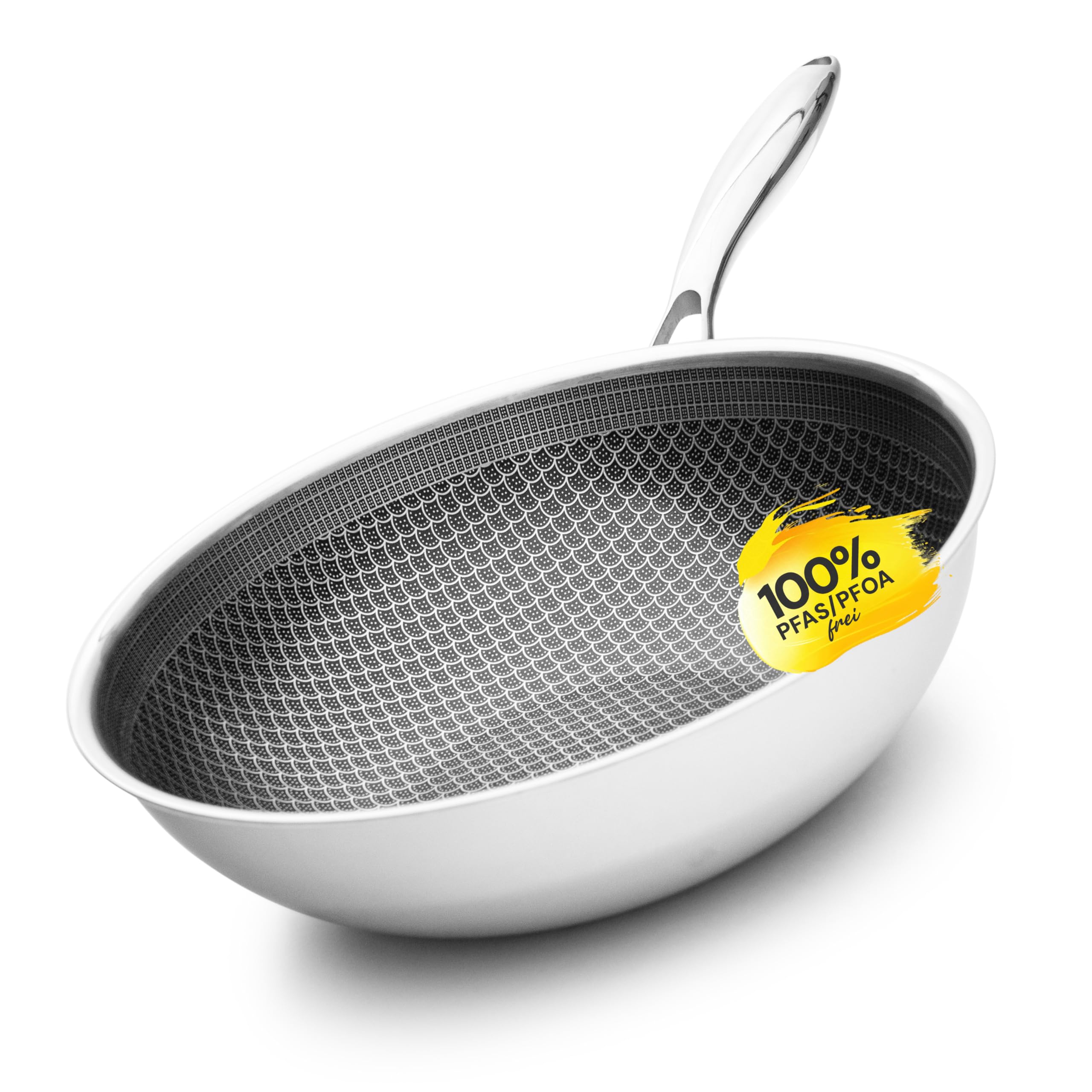 MISO Wokpfanne 28 cm Diamond Dust - Wokpfanne Keramik mit Antihaftbeschichtung, PFAS-frei, Kratzfest durch Diamantpartikel, Spülmaschinenfest, Induktion & Backofenfest bis 300°C