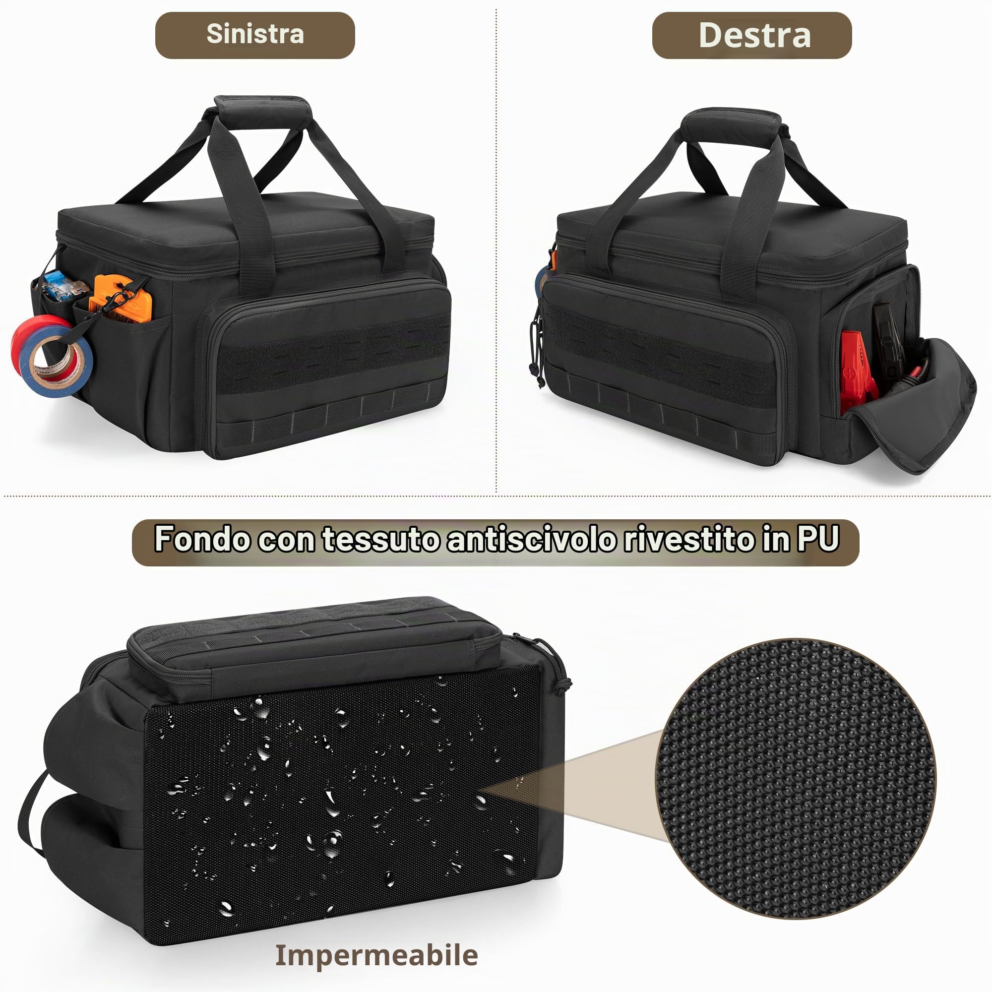 Rexmica 36cm Borsa Portautensili, Borsa Attrezzi Manuale da Uomo, Nero | Organizer Portautensili Elettricista, porta Attrezzi da Lavoro Multiuso per Riparatore, Falegname, Tuttofare