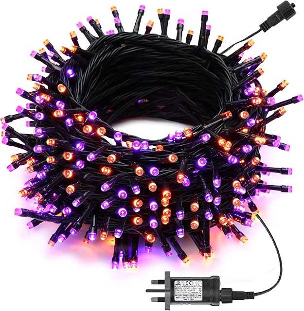 Joomer Orange Purple Halloween Lights Outdoor, 66ft 200LED Halloween Decorations String Lights Plug-in 8 Modes Halloween Connectable Fairy Lights Waterproof for Indoor Home Garden Party Christmas Tree
