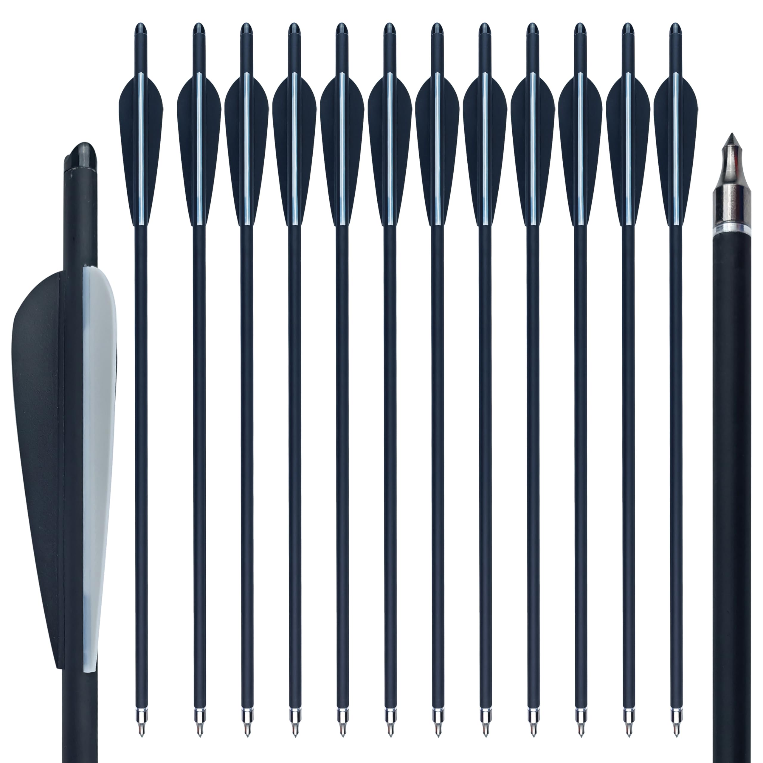 Carbon-Jagdpfeile im 12er-Pack – 8,8 mm Durchmesser, 4-Zoll-Befiederung – für Bogenschießtraining, Jagd und Outdoor-Schießen – 16, 18, 20, 22 Zoll