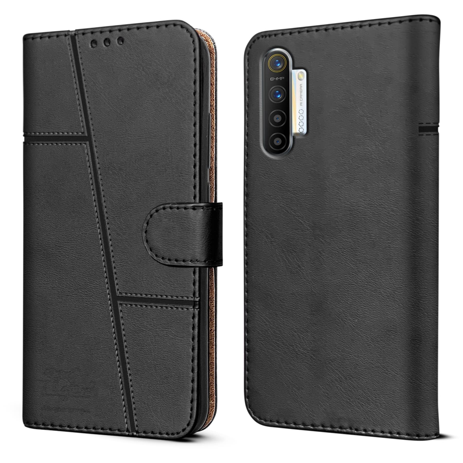 Jkobi Flip Cover Case for Realme XT | Realme X2 (Stitched Leather Finish | Magnetic Closure | Inner TPU | Foldable Stand | Wallet Card Slots | Black) (B09TR8V4R6) Amazon Price History, Amazon Price Tracker