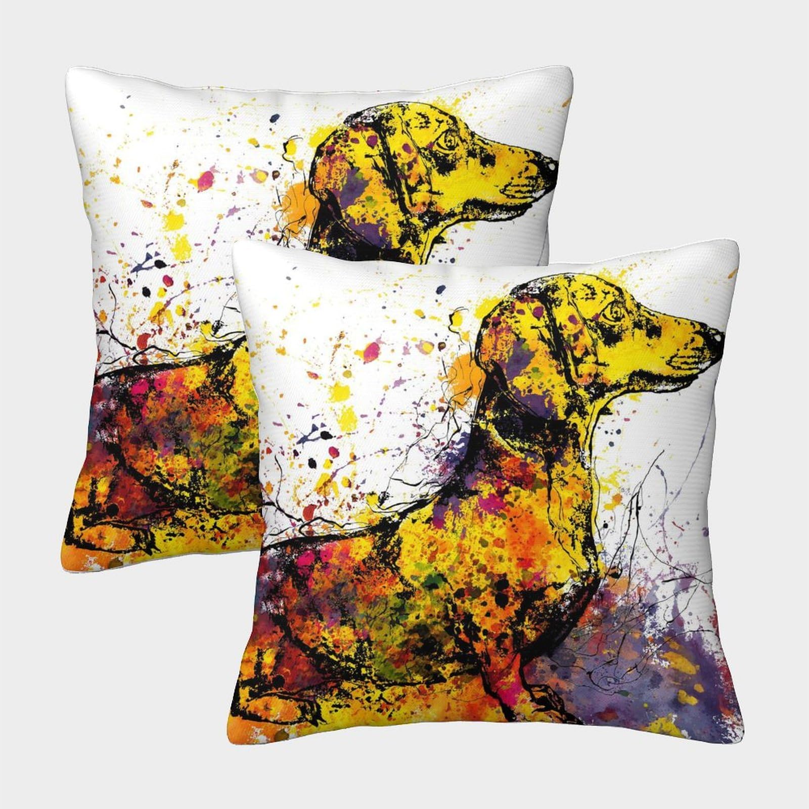 PHQAZWSXE Yellow Sausage Dog Pillow Cases Set of 2 Cozy Pillowcase Animal Cushion Covers with Zipper Decorative for Couch Livingroom 45x45cm