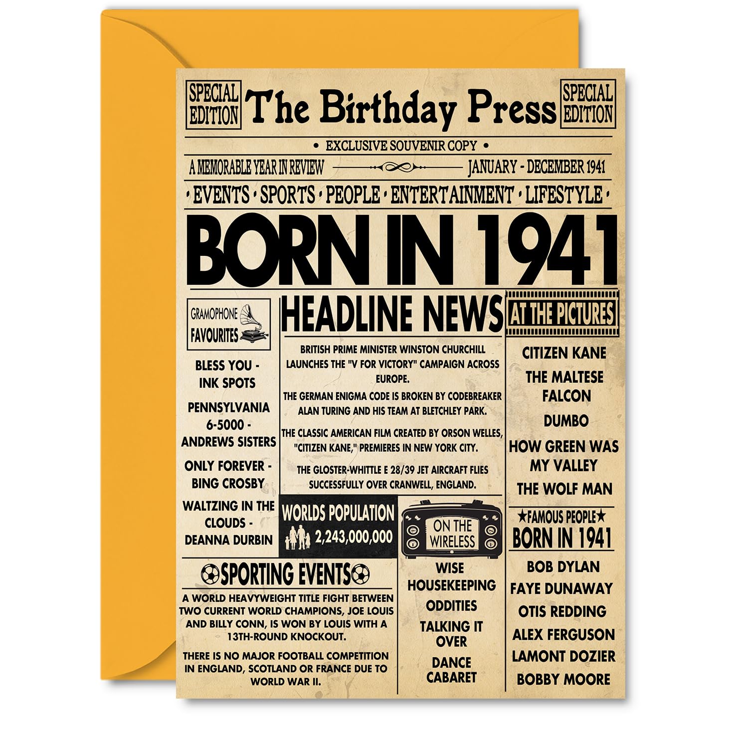 85th Birthday Cards for Women Men - Born In 1941 Newspaper - Happy 85 Birthday Card for Grandma Grandad Nan Vintage Retro Back In 1941, A5 Bday Greeting Cards