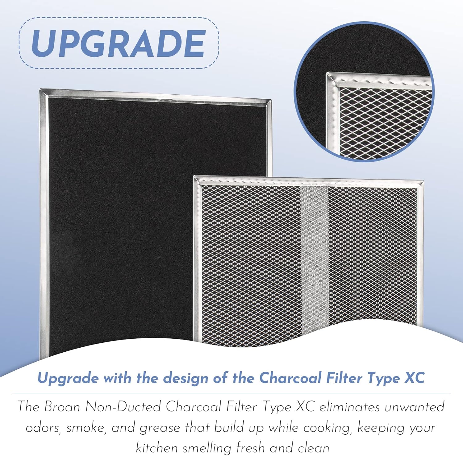 Upgrade HPF30 Charcoal Range Hood Non-Ducted Filter (with Clips), for Broan Nutone S97020466 Series Range Hood 14.6” x 12.8” x 0.14” Traps Odors Grease Filters Type XC - 2 Pack