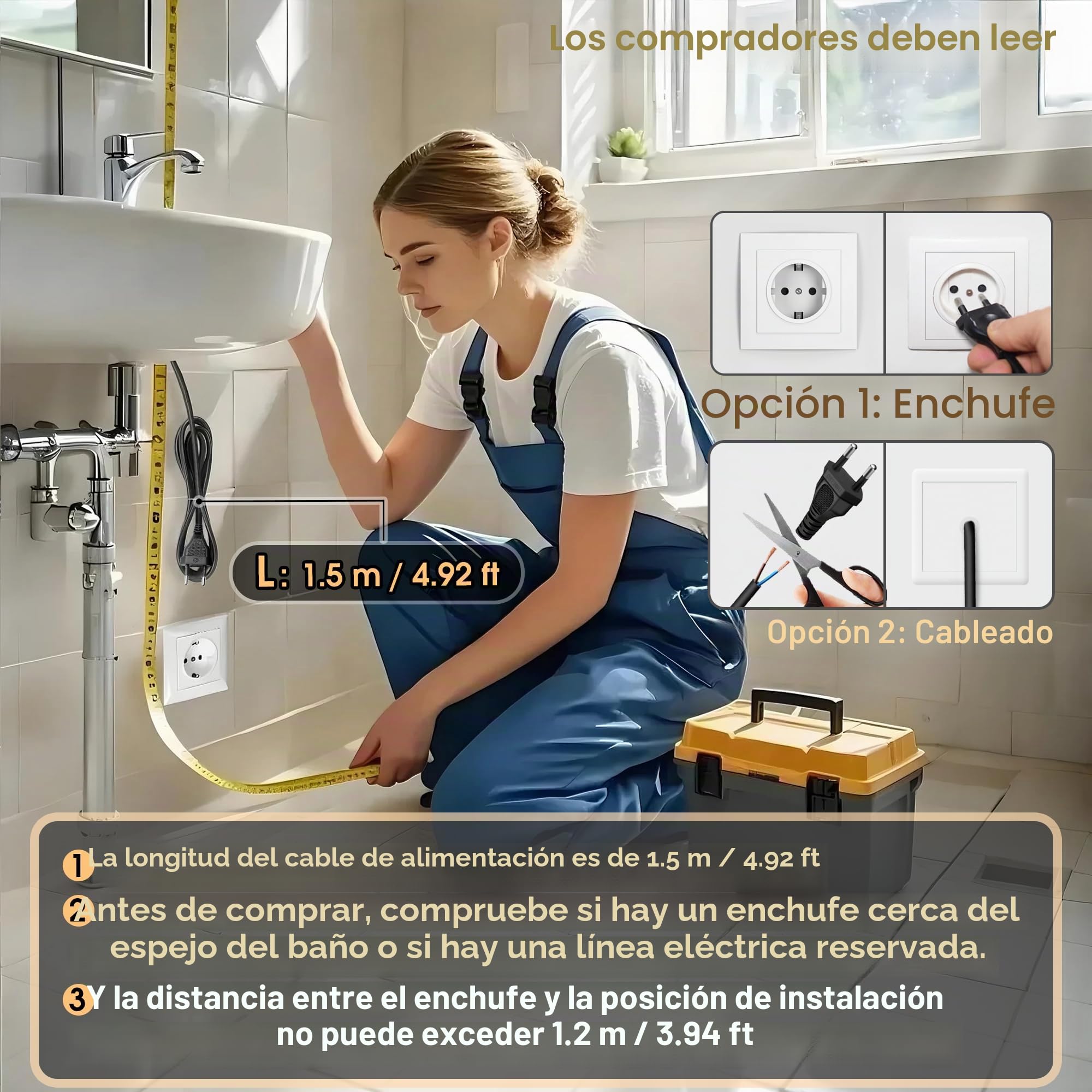 Espejo de Pared para baño, Espejo de baño con iluminación, Espejo con luz LED, Interruptor táctil y 3 Colores Regulables (60 L x 45 B)