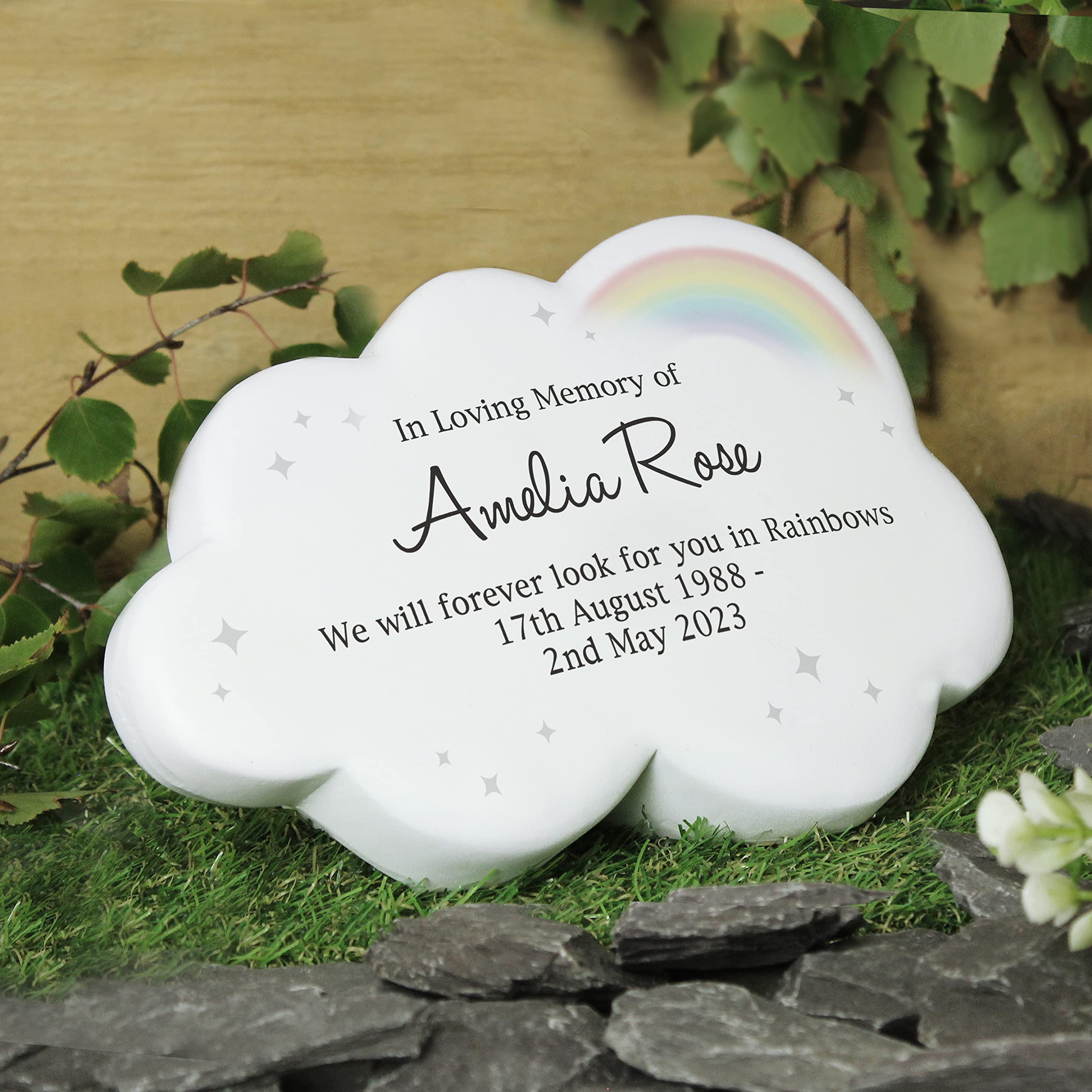 Personalised Memento Stone Effect Custom Personalised Cloud Memorial Resin Stone Engraved With Custom Message